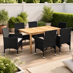 Premium 7 Piece Black Acacia Wood Outdoor Dining Set