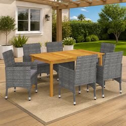 Sturdy Grey Rattan 7 Piece Garden Dining Set