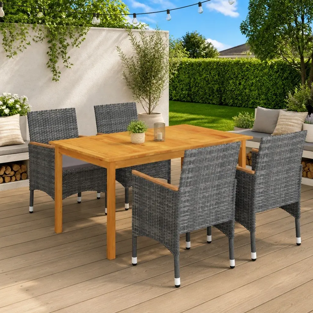 5 Piece Outdoor Garden Dining Set Grey Rattan Furniture