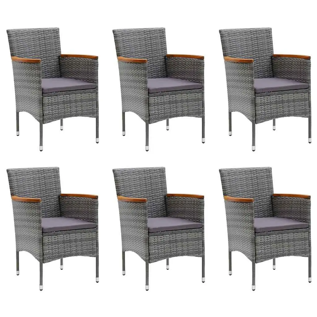 Garden Dining Set Acacia Wood Steel Frame PE Rattan 7 Piece Grey