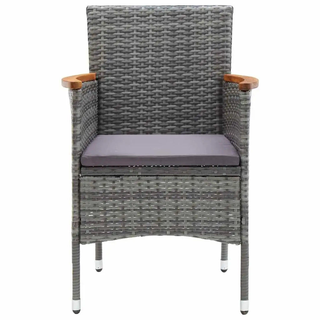 Garden Dining Set Acacia Wood Steel Frame PE Rattan 7 Piece Grey