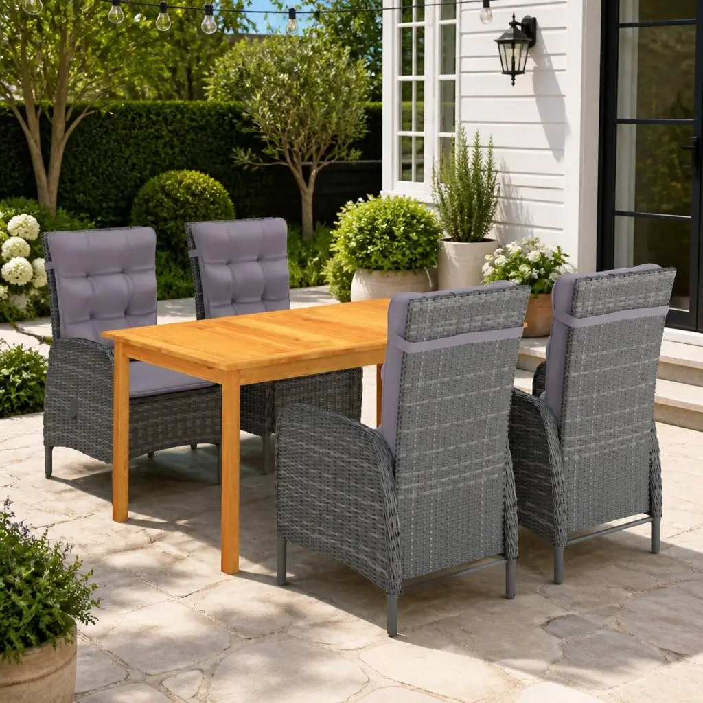 5-Piece Grey Outdoor Garden Dining Set for Patio