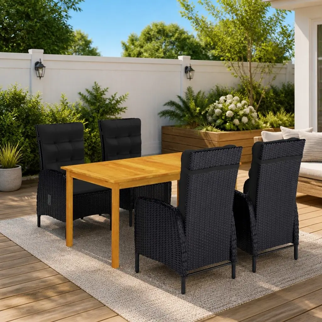 5-Piece Black Outdoor Dining Set with Cushions