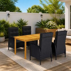 Sturdy 5-Piece Black Outdoor Dining Set with Cushions