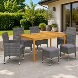 7-Piece Grey Garden Dining Set with Acacia Table