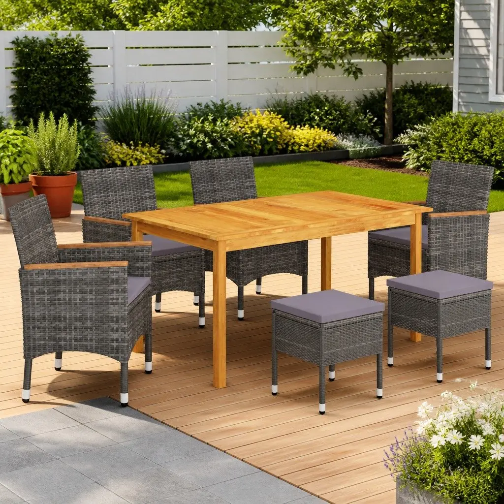 7-Piece Outdoor Garden Dining Set in Grey