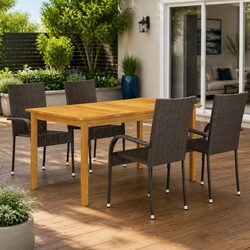 Sturdy 5 Piece Garden Dining Set in Brown Acacia Wood