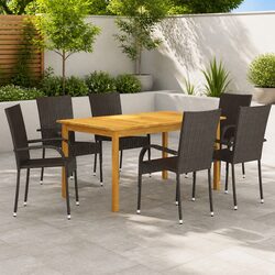 7 Piece Outdoor Dining Set with Acacia Wood Table