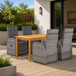5-Piece Outdoor Dining Set with Grey Rattan and Steel Frame