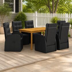 Premium 7-Piece Black Garden Dining Set with Cushions