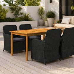 5-Piece Black Steel Rattan Garden Dining Set