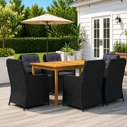 Durable 7-Piece Black Outdoor Dining Set with Rattan Chairs