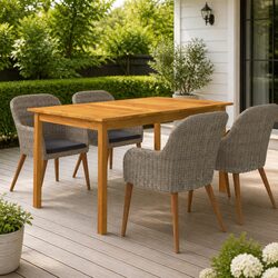 5-Piece Brown Outdoor Rattan Dining Set with Acacia Wood