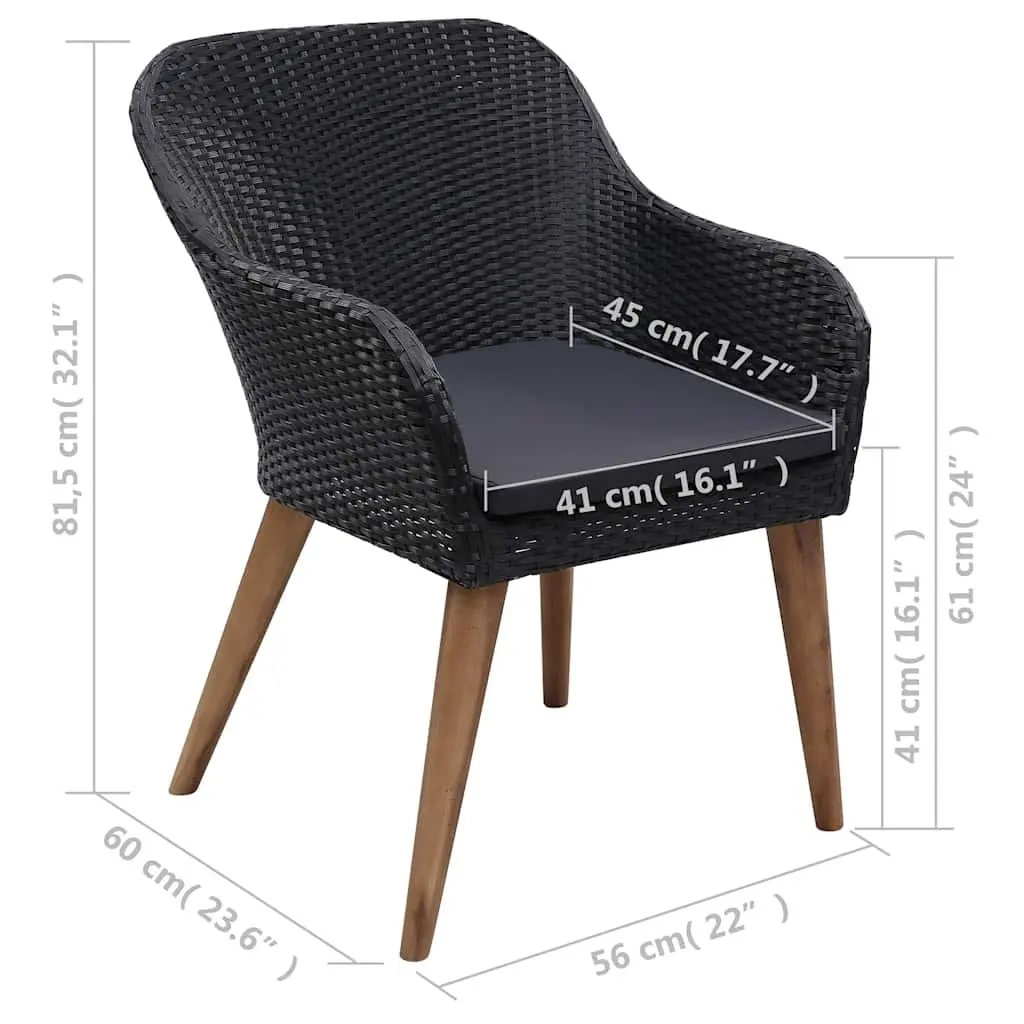7-Piece Black Acacia Garden Dining Set with Rattan Chairs