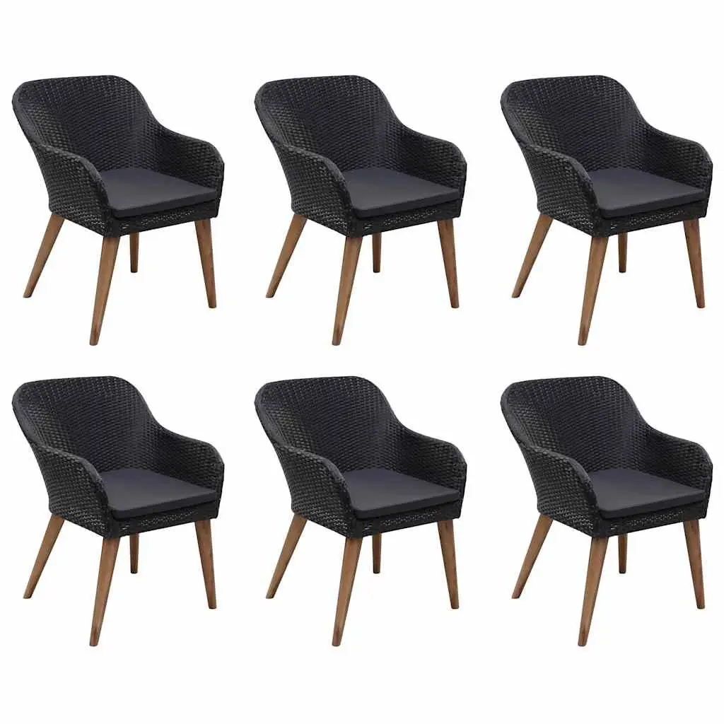 7-Piece Black Acacia Garden Dining Set with Rattan Chairs