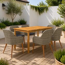 Durable 7-Piece Garden Dining Set in Brown Acacia Wood