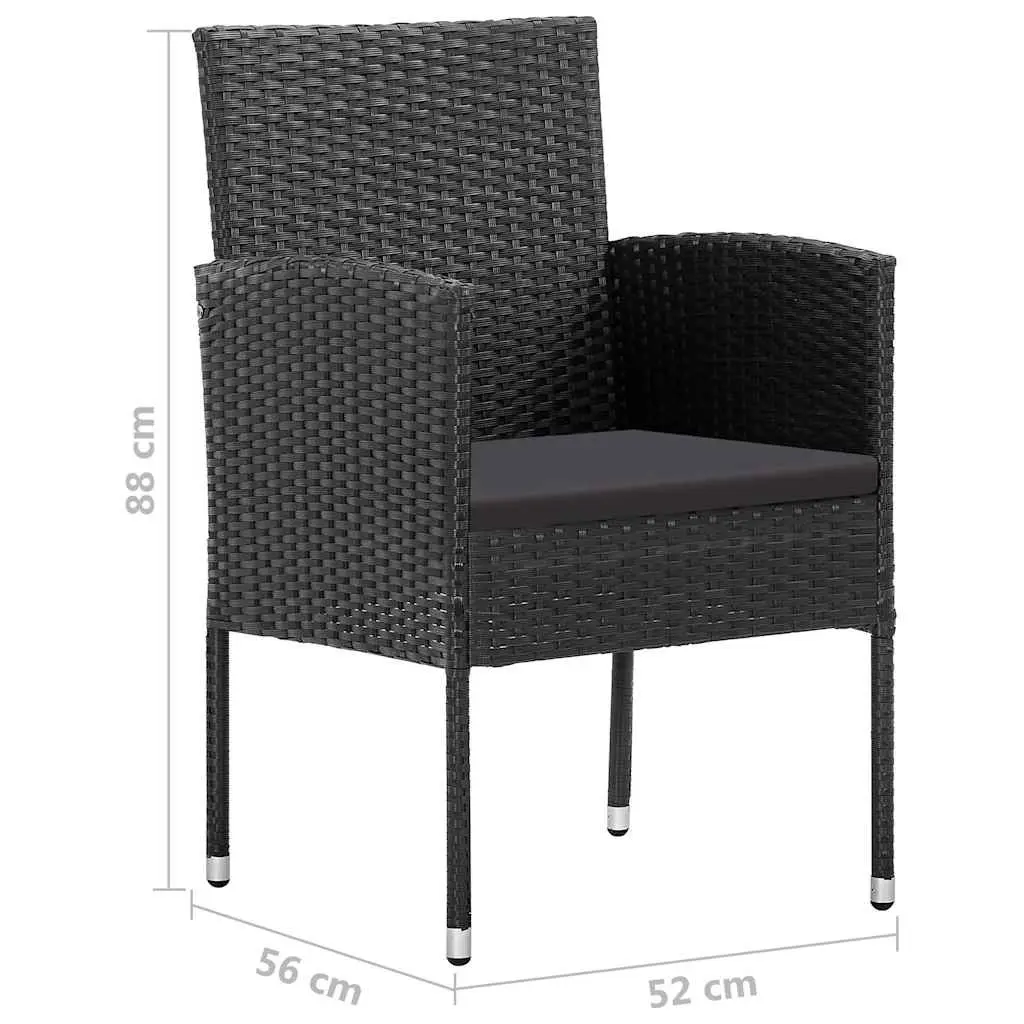 Garden Dining Set Solid Acacia Wood Powder-Coated Steel Weather-Resistant PE Rattan 5 Piece Black