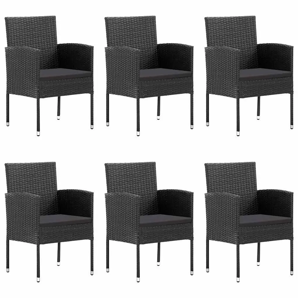 7 Piece Garden Dining Set Acacia Wood Table Steel Frame Rattan Chairs Black
