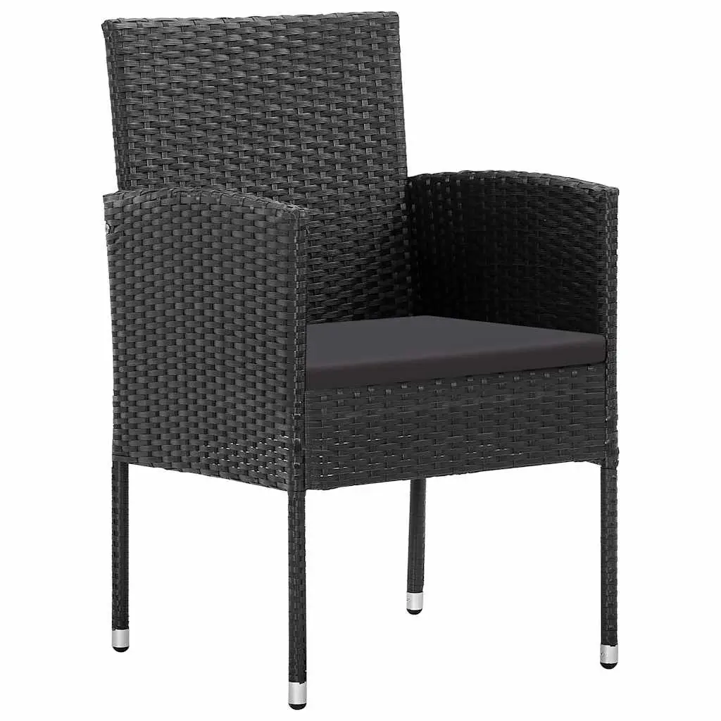 7 Piece Garden Dining Set Acacia Wood Table Steel Frame Rattan Chairs Black