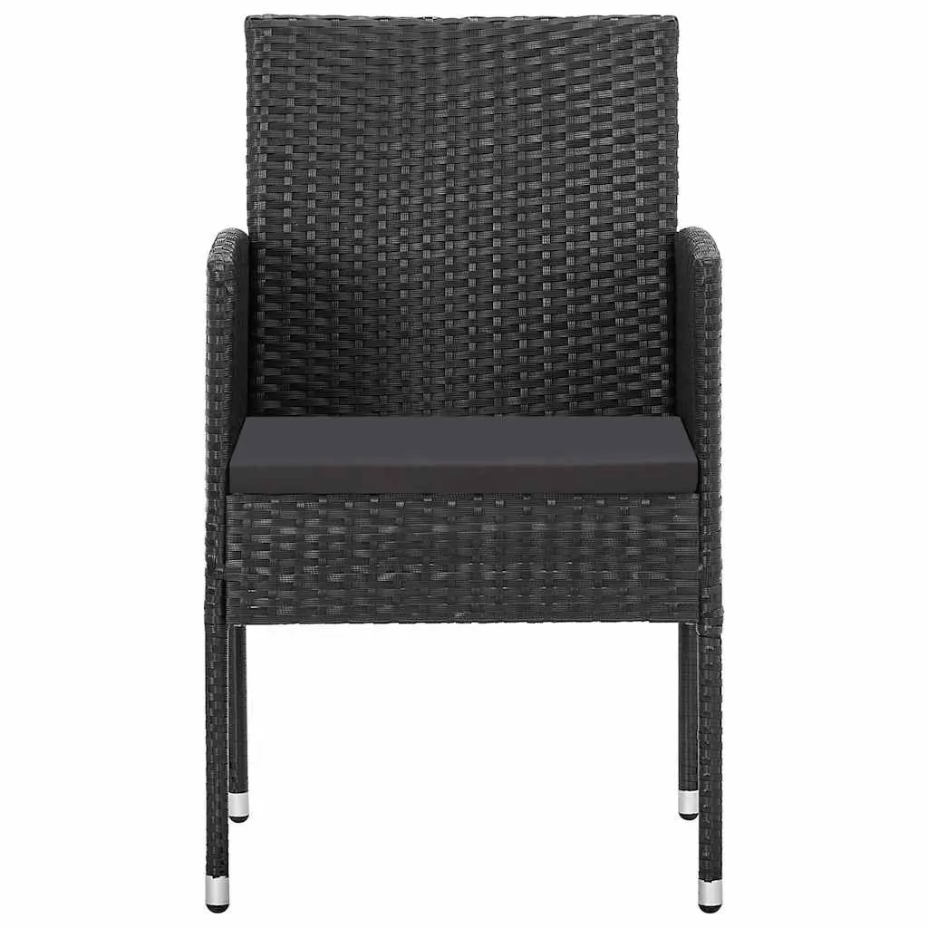 7 Piece Garden Dining Set Acacia Wood Table Steel Frame Rattan Chairs Black
