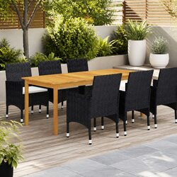 7-Piece Black Acacia Wood Garden Dining Set