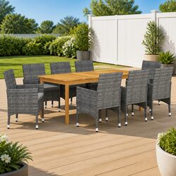 Sturdy 9-Piece Garden Dining Set with Cushions