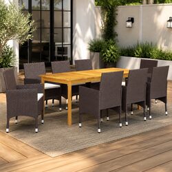 Premium 9 Piece Rattan Outdoor Dining Set in Brown