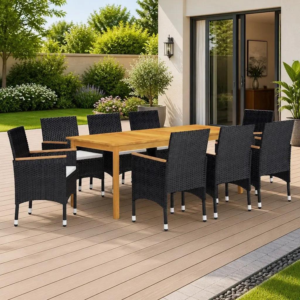 9 Piece Garden Dining Set with Solid Build