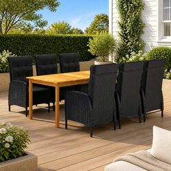 7-Piece Black Acacia Wood Garden Dining Set