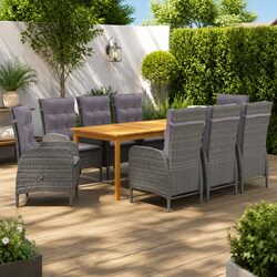 High-Quality 9-Piece Garden Dining Set Grey Rattan