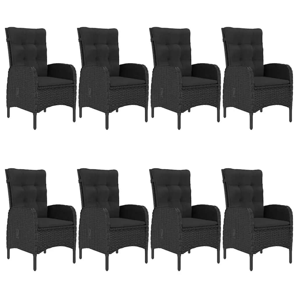 Garden Dining Set 9 Piece Outdoor Table Chairs Black Acacia Wood Steel Frame
