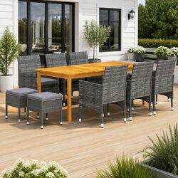 Stylish 11-Piece Garden Dining Set in Grey Acacia Wood