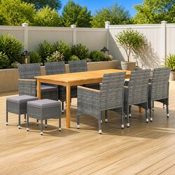 Durable 11-Piece Garden Dining Set with Acacia Wood and Rattan