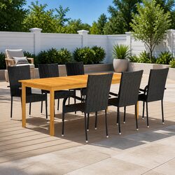 7-Piece Outdoor Dining Set with Black Rattan Chairs