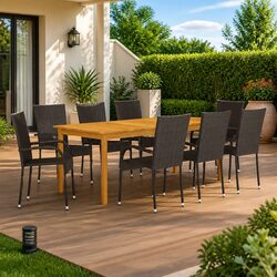 9-Piece Garden Dining Set with Acacia Wood and Rattan Chairs