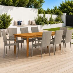 9-Piece Grey Outdoor Dining Set with Acacia Table