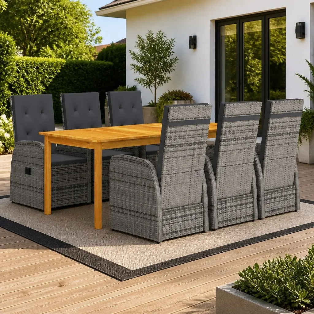 7-Piece Garden Dining Set with Cushions in Grey