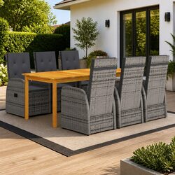 7-Piece Garden Dining Set with Cushions in Grey