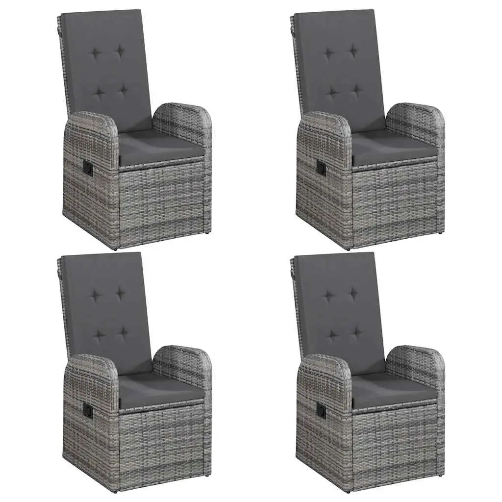 7 Piece Outdoor Dining Set Acacia Wood Table with Steel Frame and Rattan Chairs Grey