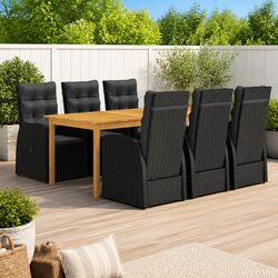 7 Piece Black Acacia Wood Outdoor Dining Set with Steel Frame