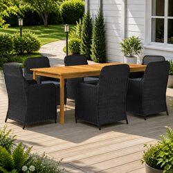 Durable 7 Piece Garden Dining Set with Black Acacia Wood