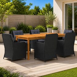 Durable 7 Piece Garden Dining Set with Acacia Wood Table