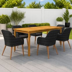 Stylish 7 Piece Black Acacia Wood Dining Set