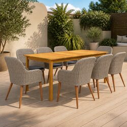 Sturdy 9-Piece Brown Acacia Wood Dining Set for Outdoors
