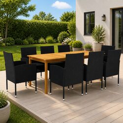 9 Piece Outdoor Dining Set Acacia Wood and PE Rattan Black