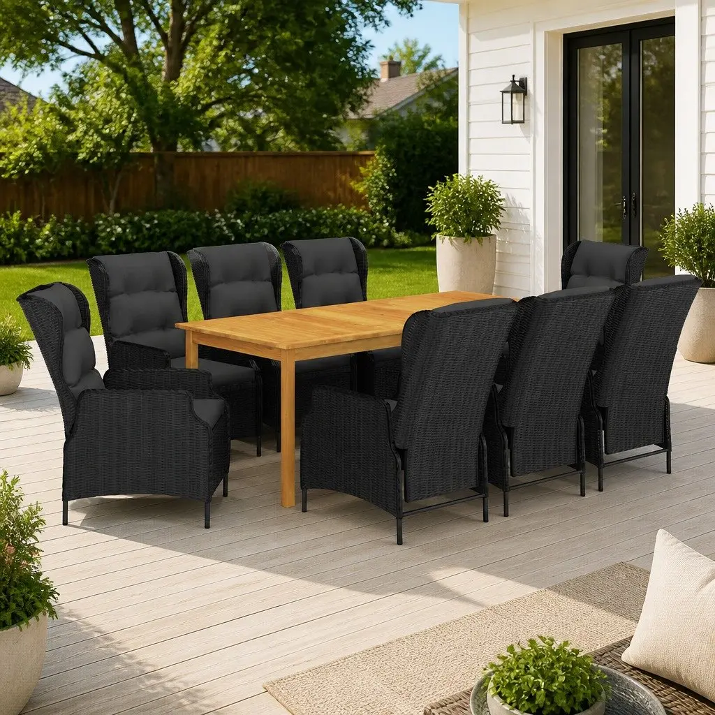 9 Piece Garden Dining Set Grey