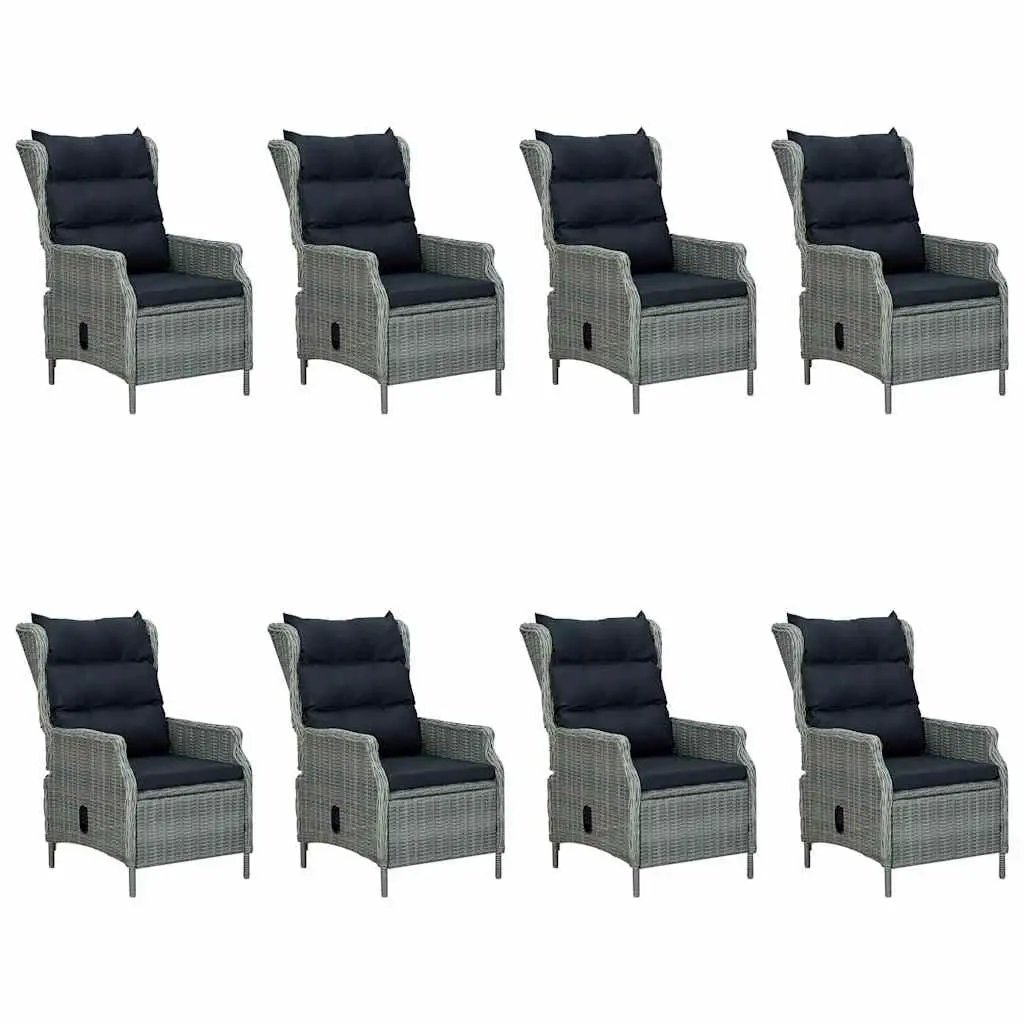 9 Piece Outdoor Dining Set Grey Chairs Steel Frame Acacia Wood Table Rattan
