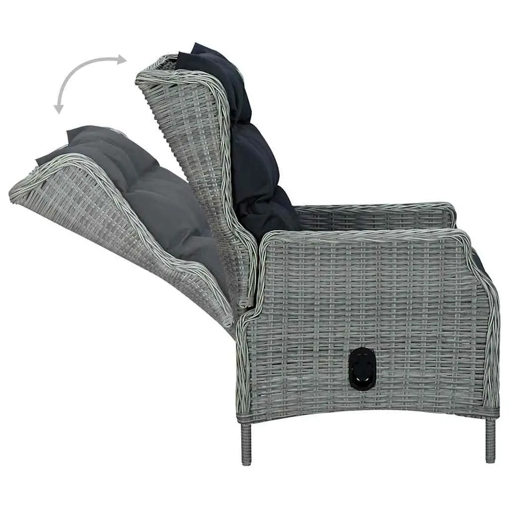 9 Piece Outdoor Dining Set Grey Chairs Steel Frame Acacia Wood Table Rattan