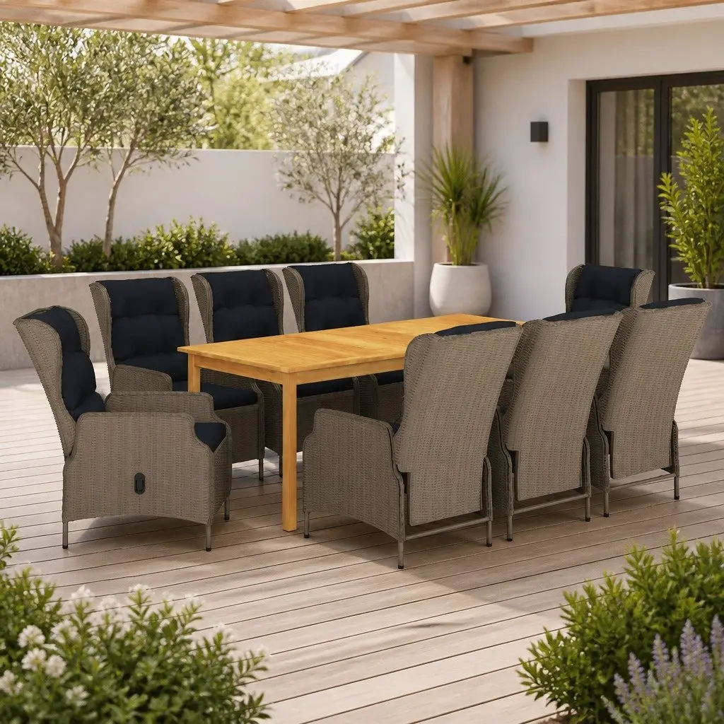 9-Piece Brown Rattan Garden Dining Set