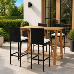 Durable 5 Piece Garden Bar Set with Cushions in Black